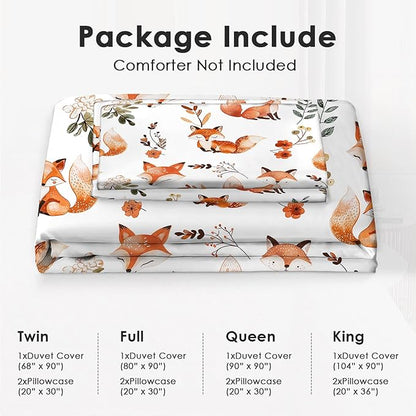 Fox Bedding Set 3 Pieces Queen Size Fox Duvet Cover Comforter Cover Sets with 2 Pillowcases for Boys Girls Teens Men Women