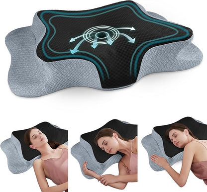 Cervical Neck Pillow for Pain Relief Sleeping, Contour Memory Foam Pillow, Ergonomic Side Sleeper Pillow for Adults, Cooling Orthopedic Neck Support Pillow for Back Stomach Sleepers