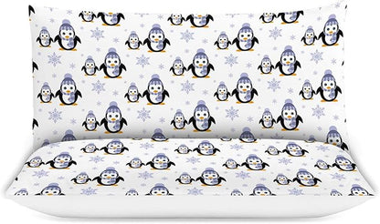 Penguin Bedding Set Cartoon Penguin Animal Theme Comforter Set Covers for Kids Teens Women Penguins Duvet Cover Bedroom Decor Soft King Size Quilt Cover with 2 Pillowcases
