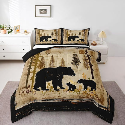 Feelyou Bear Bedding Set for Kids Toddler Full Size Black Bears Comforter Set Boys Girls Cabin Rustic Farmhouse Bedding Set Wildlife Duvet Set 3Pcs