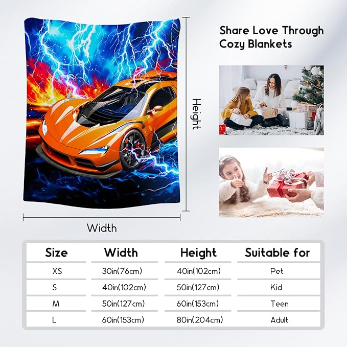 Blanket for Boys, Racing Car Blankets for Kids, Toddler Throw Gifts with Lightning, Flannel Throw for Car Lovers, 40"x50"