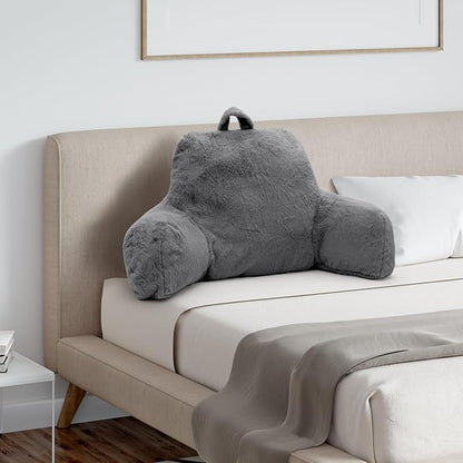 Reading Pillow for Sitting in Bed Adult, Standard Reading Pillow with Memory Foam, Back Pillow for Bed Sitting Up with Extend Arms, Grey