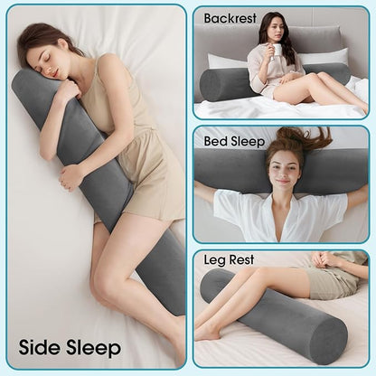 Memory Foam Body Pillow for Bed, Long & Big Full Body Pillows for Adults, Multifunctional Bolster Pillows with Removable & Washable Velvet Cover, Cylindrical Side Pillow (35.43"*7.9")