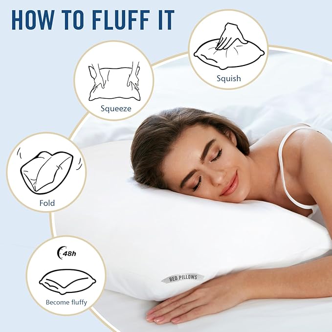 Bed Pillows King Size 4-Pack - Down Alternative Plush Fill for Back, Stomach & Side Sleepers - Breathable & Supportive Hotel Style Pillows