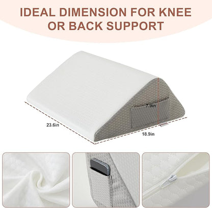 Bedluxe Knee Pillow for Back Sleeping, Leg Pillow Knee Wedge Pillow, Memory Foam Wedge Pillows for Legs Post Surgery, Triangle Pillow for Knee Support, Leg Elevation, Knees Hip Back Pain Relief, White