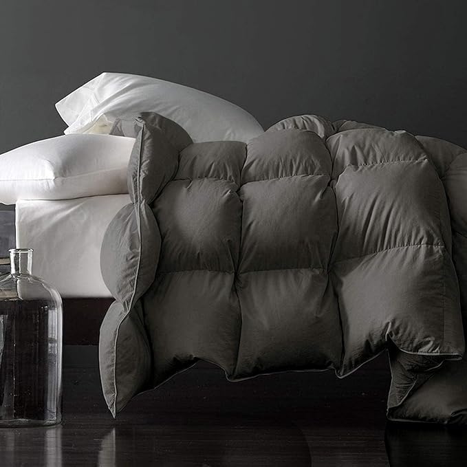 Royoliving Premium Feathers Down Comforter 100% Cotton Cover Duvet Insert with Corner Tabs (Charcoal Grey, King All Season)