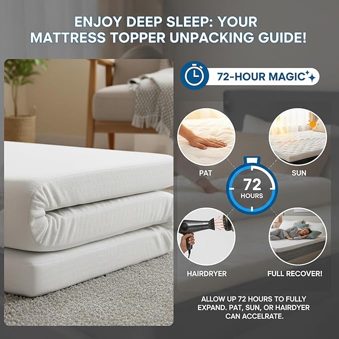 Tiita 3-Inch Mattress Topper Full, Foam Mattress Topper, Removable Mattress Cover, Firm Bed Pad, High Density Foam Mattress Pad, Mattress Protector with 4-Corner Non-Slip Straps