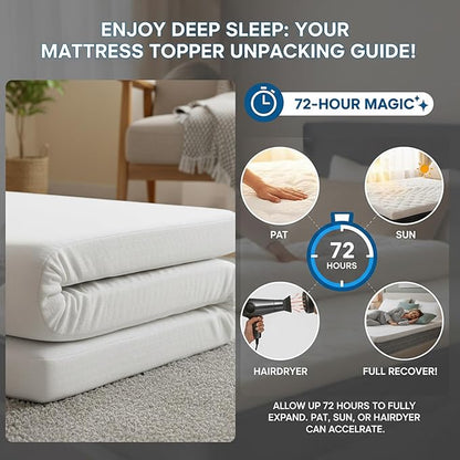 Tiita 3-Inch Mattress Topper Full, Foam Mattress Topper, Removable Mattress Cover, Firm Bed Pad, High Density Foam Mattress Pad, Mattress Protector with 4-Corner Non-Slip Straps