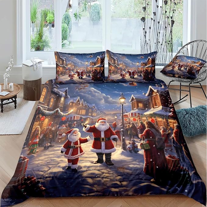 Christmas Duvet Cover Bedding Sets King Size for Kids Girls Teens, Christmas Petal Country Bedding Décor, 1 Duvet Cover and 2 Pillow Shams - 70x90 inches