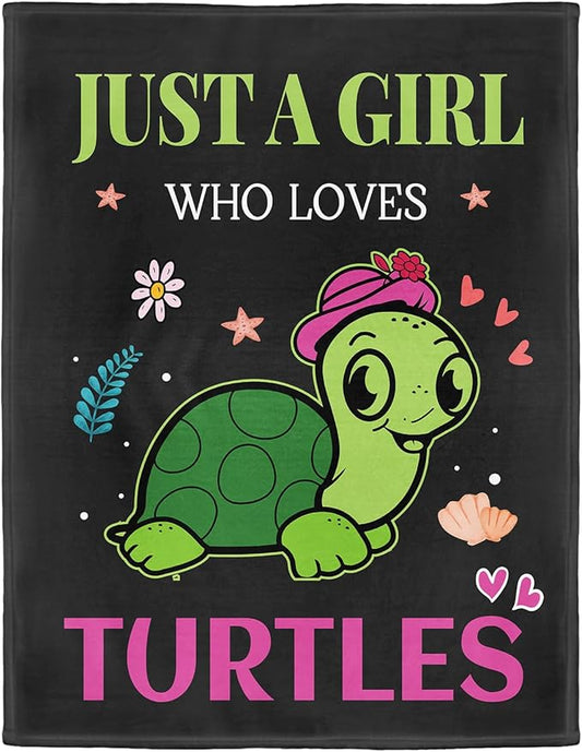 Turtle Lover Blanket, Just A Girl Who Loves Turtles Blanket, Soft Warm Cozy Fleece Throw, Gifts for Girls Women Kids, 60"x80", Black