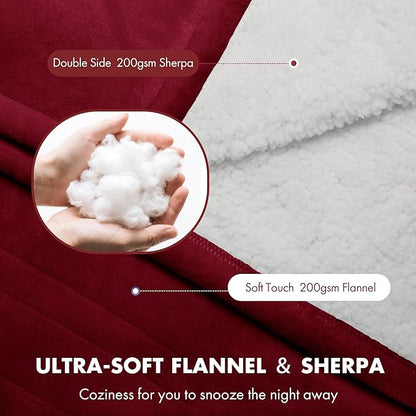 Electric Heated Throw Blanket 50" x 60" - Soft Flannel Sherpa Electric Heated Blanket with 5 Heating Levels & 4 Hours Auto Off, Heating Blanket as a Gift for Grandma, Machine Washable (Red)