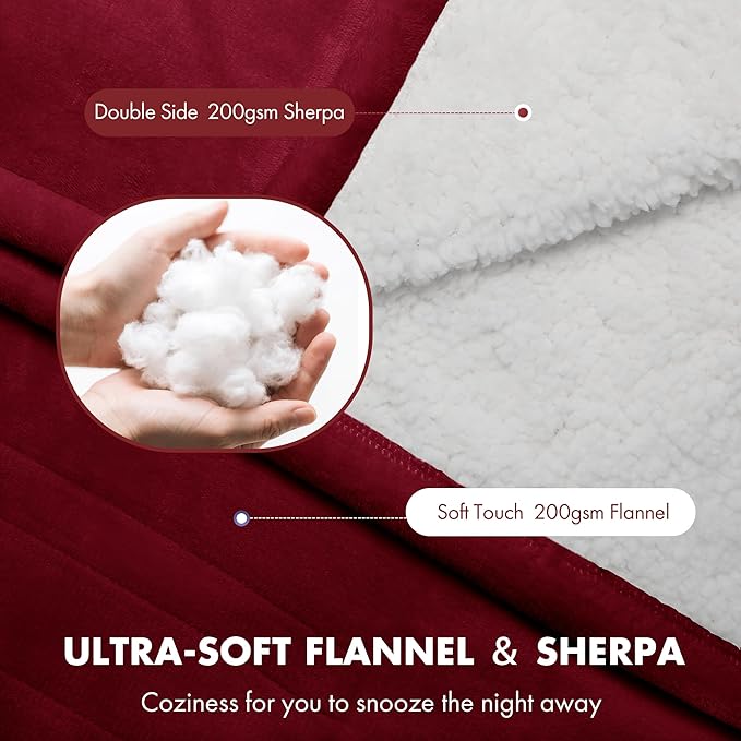 King Size Electric Blanket 100" x 90" - Soft Flannel Sherpa Heated Blanket with Dual Control, 5 Heating Levels & 10 Hours Auto Off, King Heating Blanket with ETL ertification (Red)