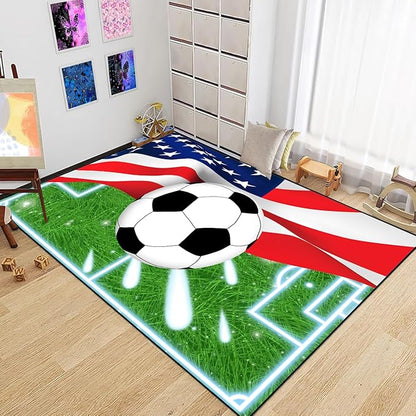 Soccer Rugs for Boys Bedroom - Sports Rug for Boys Bedroom Decor Football Carpet, Football Room Decor for Teens Kids Carpet, Soccer Field Carpet for Playroom Living Room, 2.5x4 Feet
