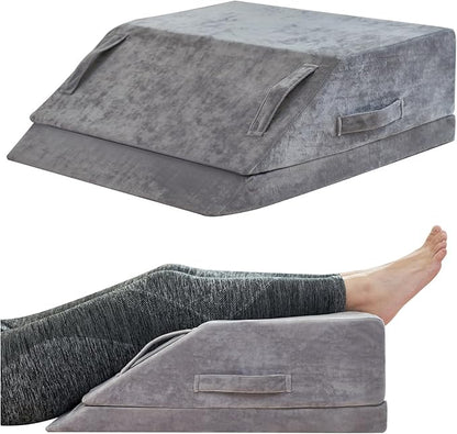 Wedge Pillow for Sleeping, Bed Wedge Pillow for After Surgery 2-Height Memory Foam Leg Elevation Pillow for Swelling Back Pain Relief Sciatica Knee Ankle Pain Bed Support Legs 6"-8”