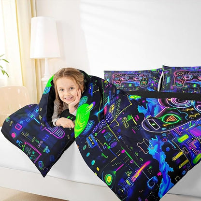 Feelyou Gamer Comforter Set King Size Modern Game Console Controller Comforter for Boys Girls Teens Joystick Bedding Set Gaming Duvet Set Room Decor Dazzling Quilt Set