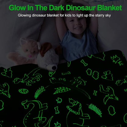 Personalized Dinosaur Glow in The Dark Kids Throw Blanket, 30"x40", Multicolor