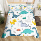 Cartoon Dino Boys Duvet Cover Queen Size,Cute Dinosaur Animal Blue Yellow Sketch Duvet Cover Set for Children Adult,Cars Rainbow Trees Printed Kawaii Soft Comforter Cover for Dorm Room, Zipper, Ties