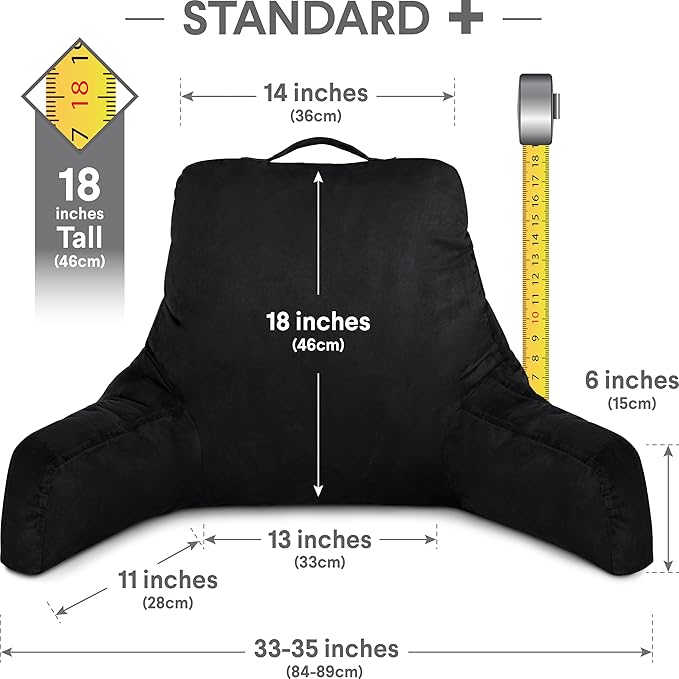 Husband Pillow Aspen Stable Black, Reading Pillow Bed Rest Chair, Two-Sided Reversible Fabric, Large Lounge Cushion Adult Backrest with Arms, Comfy Back Support for Sit Sitting Up, Wash/Remove Cover