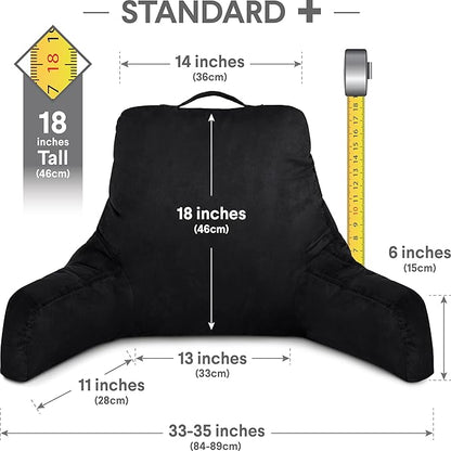 Husband Pillow Aspen Stable Black, Reading Pillow Bed Rest Chair, Two-Sided Reversible Fabric, Large Lounge Cushion Adult Backrest with Arms, Comfy Back Support for Sit Sitting Up, Wash/Remove Cover