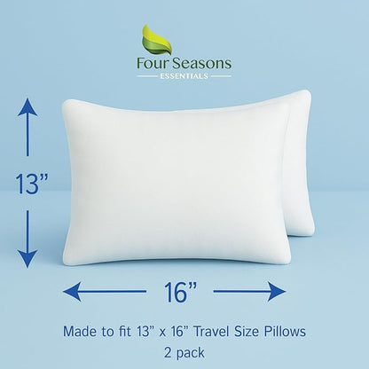Travel Size Pillow Protectors (Set of 2) - 13x16 Pillow Covers Waterproof Hypoallergenic Dust Proof Zippered Encasement