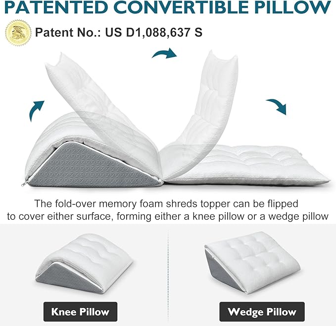 Shinnwa Knee Wedge Pillow, Patented Convertible Knee Pillow for Back Sleeping, Dual-Layer Memory Foam Triangle Pillow for Legs Post Surgery, Knee Support, Leg Elevation, Back Pain Relief
