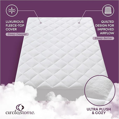CirclesHome Queen Size Mattress Pad Pillow Top - Double Puff Fleece Top Down Alternative Mattress Protector -Soft, Comfortable, and Hypoallergenic - Stretches from 16-18 inches for Snug Fit