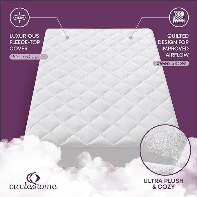 CIRCLESHOME Twin Size Mattress Pad Pillow Top - Double Puff Fleece Top Down Alternative Mattress Protector -Soft, Comfortable, and Hypoallergenic - Stretches from 14-16 inches for Snug Fit