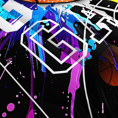 Cartoon Basketball Printed Comforter Set Ball Sports Bedding Set with 1 Comforter and 2 Pillowcases for Boys and Girls Bedroom All Season(Basketball-2 Queen)