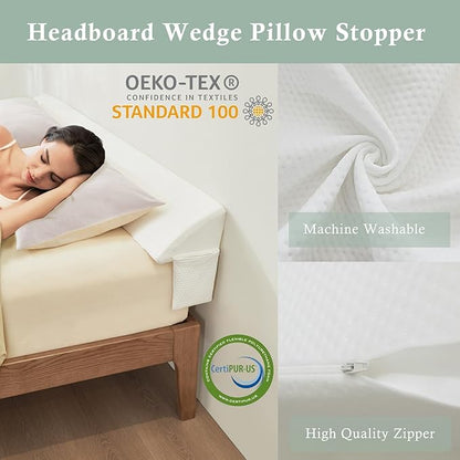 Bed Wedge Gap Filler Queen (60"x 8"x 6") Wedge Pillow for Headboard Gap 0-8" Mattress Gap Filler Pillow Fill The Gap Between Mattress and Wall with 2 Side Large Pockets, Bed Pillow Stopper