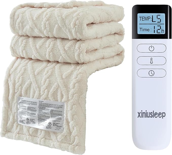 Heated Blanket Electric Blanket, 62"×84" Heating Blanket, 5 Heating Level, 1-12 Hour Auto Off, Intelligent Overheat Protection (Beige)