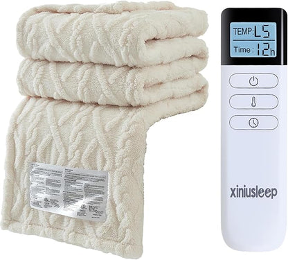 Heated Blanket Electric Blanket, 62"×84" Heating Blanket, 5 Heating Level, 1-12 Hour Auto Off, Intelligent Overheat Protection (Beige)