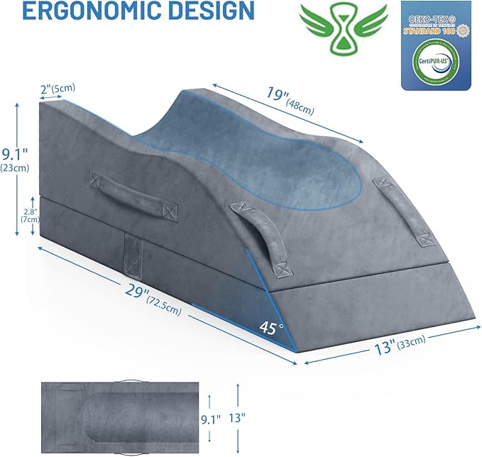 Leg Elevation Pillows, Wedge Pillow for After Surgery, Memory Foam Leg Support Adjustable, Comfort Care for Back Knee Hip Ankles Pain, Knee Pillow for Sleeping Blood Circulation Grey