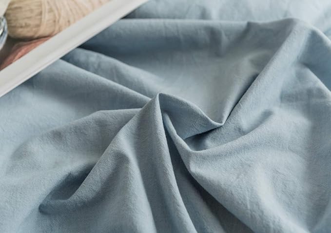 Light Blue Duvet Cover Queen, 100% Washed Cotton Linen Like Textured Solid Casual Modern Style Blue Bedding Set, with Zipper Closure, Luxury Soft Relaxed Feel Natural Wrinkled Comfy (3pcs, Queen)
