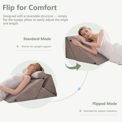 HIGOGOGO 10PCS Orthopedic Bed Wedge Pillow Set – Adjustable Soft Foam Body Positioners for After Surgery Recovery, Back & Leg Pain Relief, Sitting Up in Bed, Acid Reflux & GERD, Grey