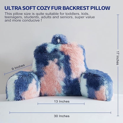 Reading Pillow for Bed Adult - Faux Fur Backrest Pillow with Arms, Ergonomic Back Pillows for Sitting in Bed, Extra Fluffy TV Pillows, College Dorm Pillows, Functional Bed Cushion, Bedrest