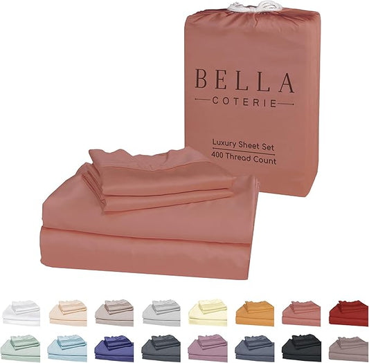 Bella Coterie Luxury Bamboo Viscose Cal King Size Sheet Set | 100% Organically Grown | Ultra Soft | Cooling for Hot Sleepers | 18" Deep Pocket [Raisin]
