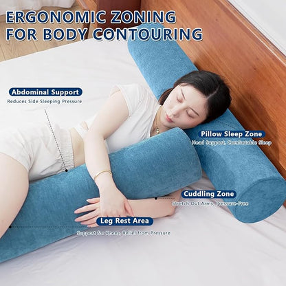 Body Pillow for Adults, Long Full Body Pillow for Side Sleepers and Pregnancy Support, High Resilience Cylindrical Bolster Pillow with Removable Washable Cover (47"x7.9", Cendre Blue)