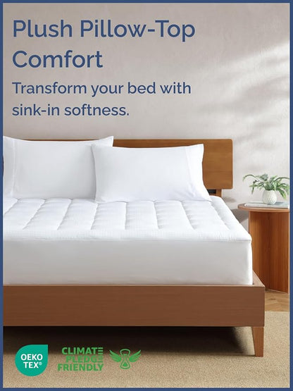 Mattress Pad Cal King Size – Quilted Fitted Mattress Protector – Cotton Pillow Top Cover w/ 8-16" Deep Pockets – Thick & Plush – Cooling, Breathable and Noiseless – Machine Washable – 72 x 84 (White)
