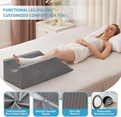 Leg Pillow Elevation Blood Circulation, Wedge Pillow for Legs Swelling, Knee Pillow Wedge Post Surgery, Leg Elevation Pillows for After Surgery, Memory Foam Foot Leg Elevating Pillow, Grey