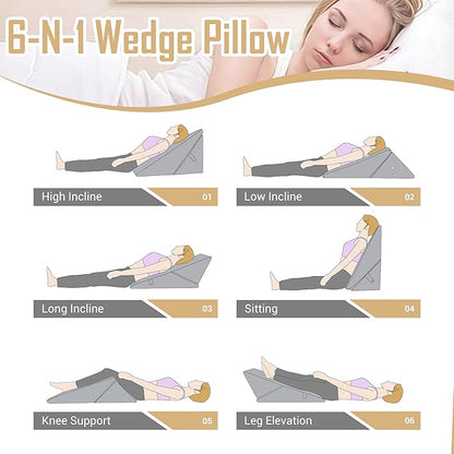 Bed Wedge Pillow for Sleeping, Adjustable Wedge Pillow Set for After Surgery, Elevated Triangle Pillow for Acid Reflux and Back Pain Relief, Post Surgery, Snoring, Back Suppor (Gray-01)