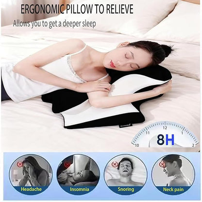 Bed Rest Reading Pillow，Chin and Back Support Pillow，Headboard Wedge Pillow，Ergonomic Memory FoamLying, Reclining, and Prone Sleepers，Sitting up Pillow，Relieve Neck/arm Pain-Black