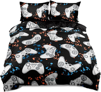 Gamer Bedding Set - Full Size Gaming Duvet Cover, Boys Video Games Comforter, Bed Set for Teen Boys' Bedroom, Boy Gamer Room Decor