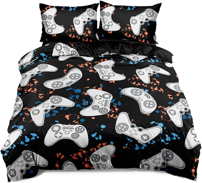 Gamer Bedding Sets for Boys, Gaming Duvet Cover Set King Size,Boys Video Games Comforter Cover, Bed Set for Teen Boys Bedroom,Boy Gamer Room Decor, Gamepad2306