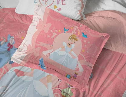 Jay Franco Kids Comforter Set Includes Sheets and Pillow Covers - Soft and Cozy Bed Set for Stylish Room Decor, Pink - Princess Cinderella, 7 Piece Full Size Bedding