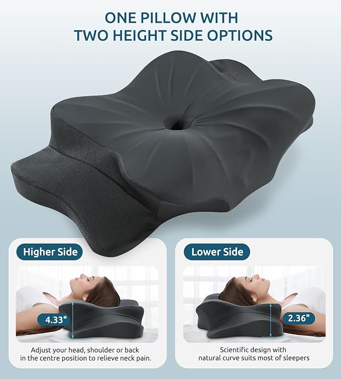 Cervical Pillow for Neck and Shoulder, Ergonomic Contour Memory Foam Pillows for Sleeping, Cooling Neck Support Pillow for Side Back Stomach Sleeper Standard Size Deep Grey