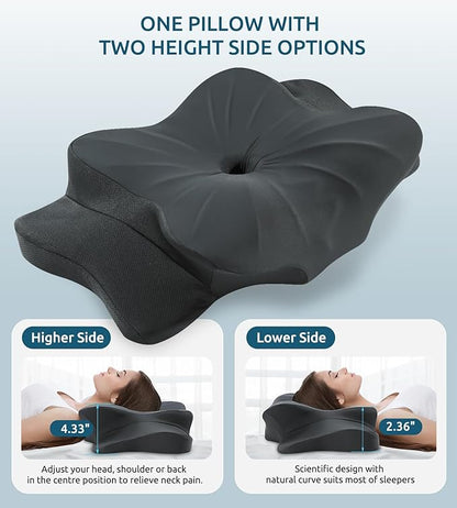 Cervical Pillow for Neck and Shoulder, Ergonomic Contour Memory Foam Pillows for Sleeping, Cooling Neck Support Pillow for Side Back Stomach Sleeper Standard Size Deep Grey