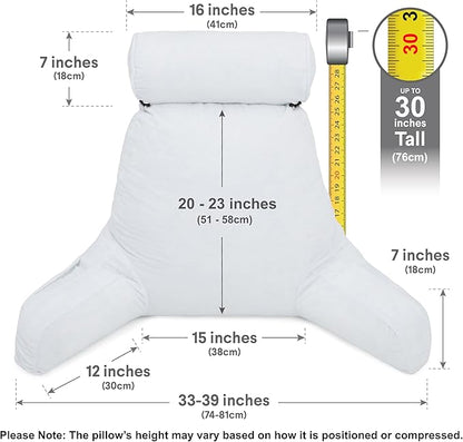 Husband Pillow XXL – Reading Pillow Bed Chair with Arms & Back Support – White - Back Pillow for Beds Sitting Up – Bed Rest Arm Pillow – Comfy Reading Pillow for Adults