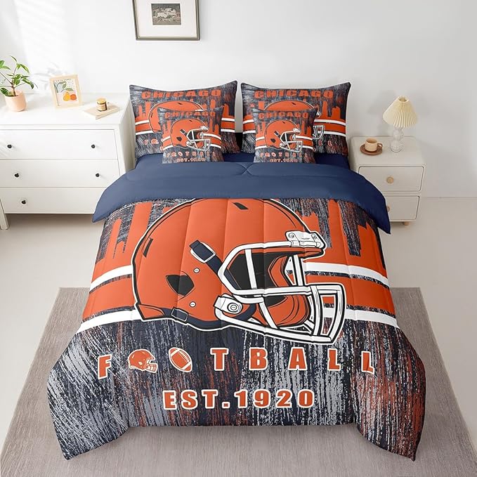 Erosebridal Football Bedding Set Queen for Boys Kids Gridiron Bed in A Bag, Sports Gaming Themed Bed Set Gifts for Rugby Sports Fans Decorative All Season Home Decor