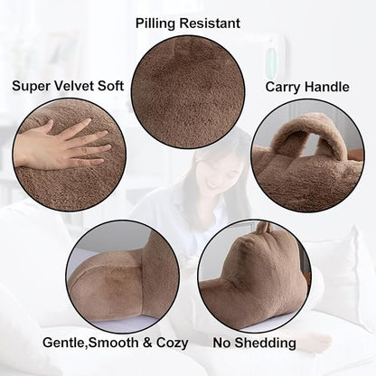 Holawakaka Large Faux Fur Bed Rest Pillow with Arms, Rabbit Fur Reading Pillows Perfect for Adults Men Women, Arm, Back, Pregnancy Lumbar & Head Neck Coccyx Lower Back Support Cushion (Khaki)