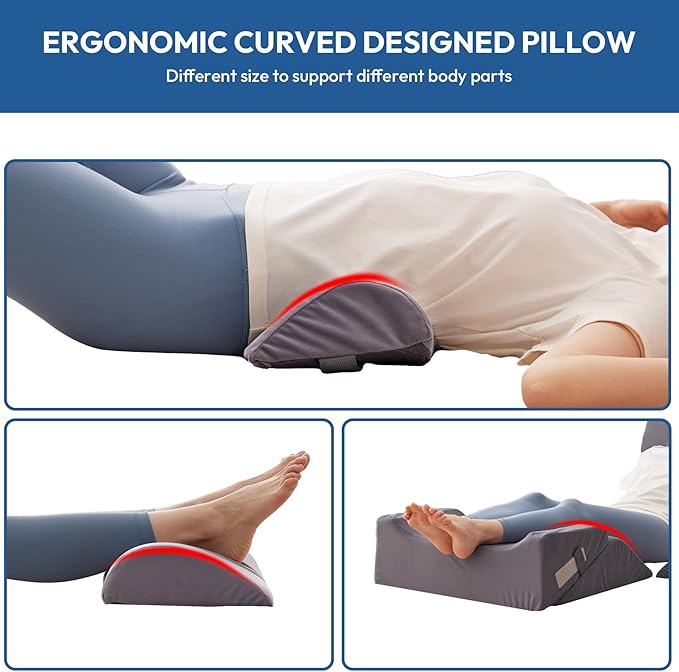 6PCS Wedge Pillow Set for After Surgery, Back Support Pillow for Bed, Bed Wedge Pillow for Post Surgery, Back Rest Pillow for Sitting in Bed, Pillow for Back Pain Relief, Plush Grey